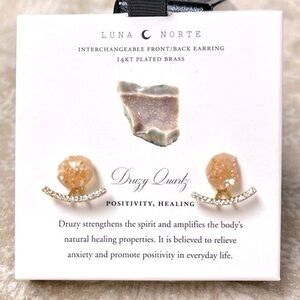 Brand New Luna Norte 14Kt Gold Plated Druzy Quartz Interchangeable Post Earrings
